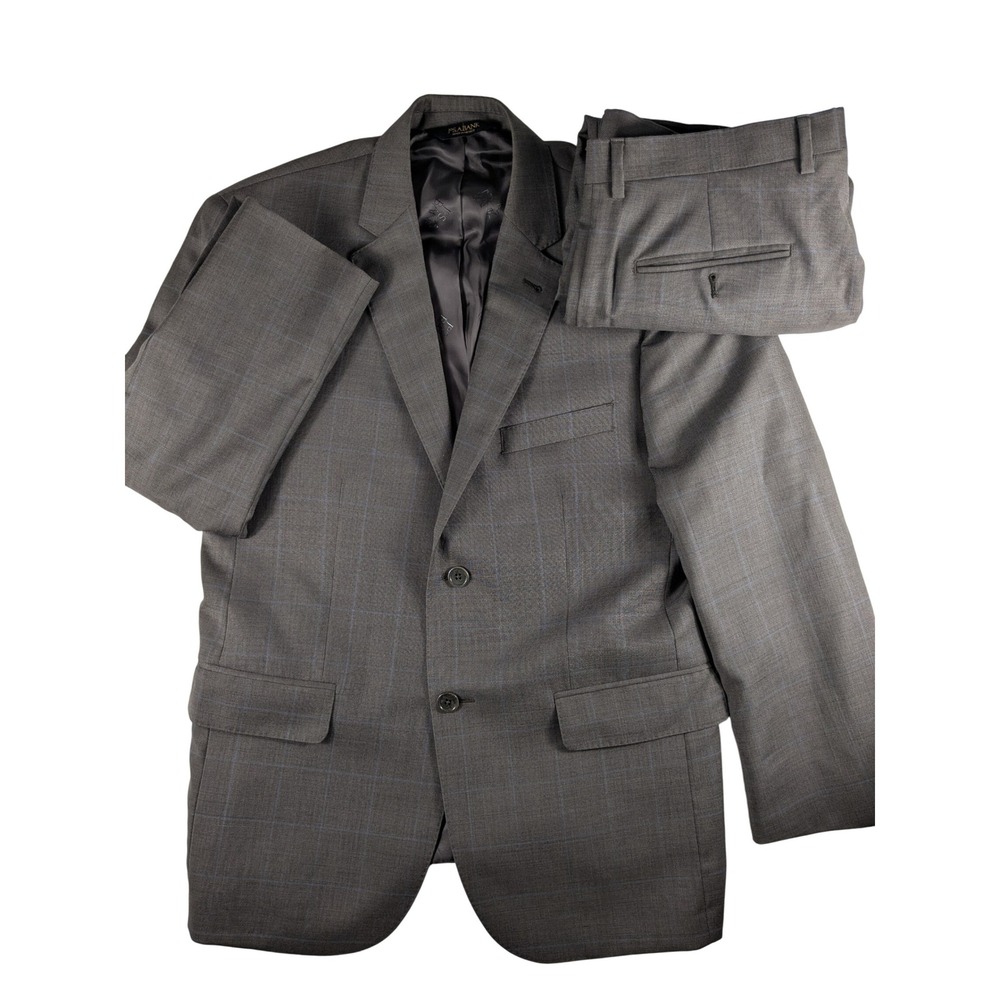 Jos. A. Bank Mens Suit Gray Blue Square Wool Blazer 40S Pants 36x28(Read)